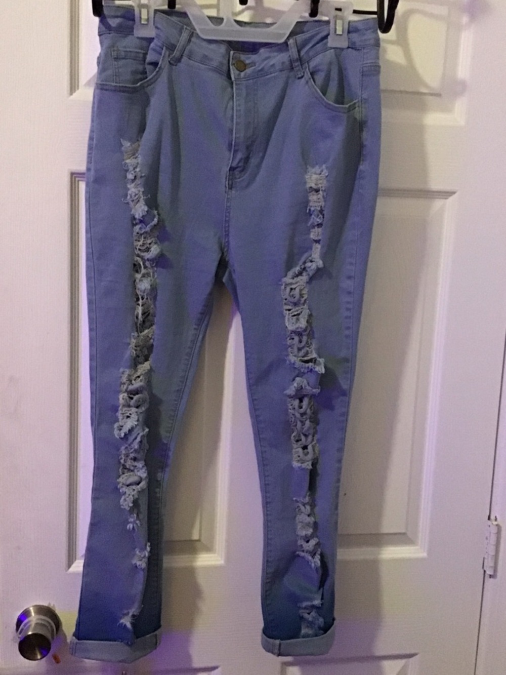 SHEIN Light Blue Ripped Skinny Jeans